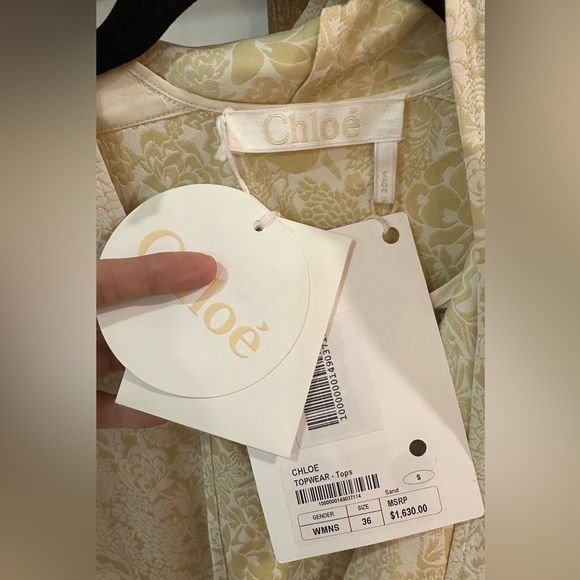 NWT Chloe Floral-Jacquard Tie-Neck Faux-Wrap Cream Blouse IT 36 (US 0) - Picture 8 of 16